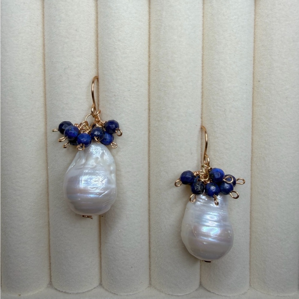 Lapis Pearl Earrings - Picture 8 of 8